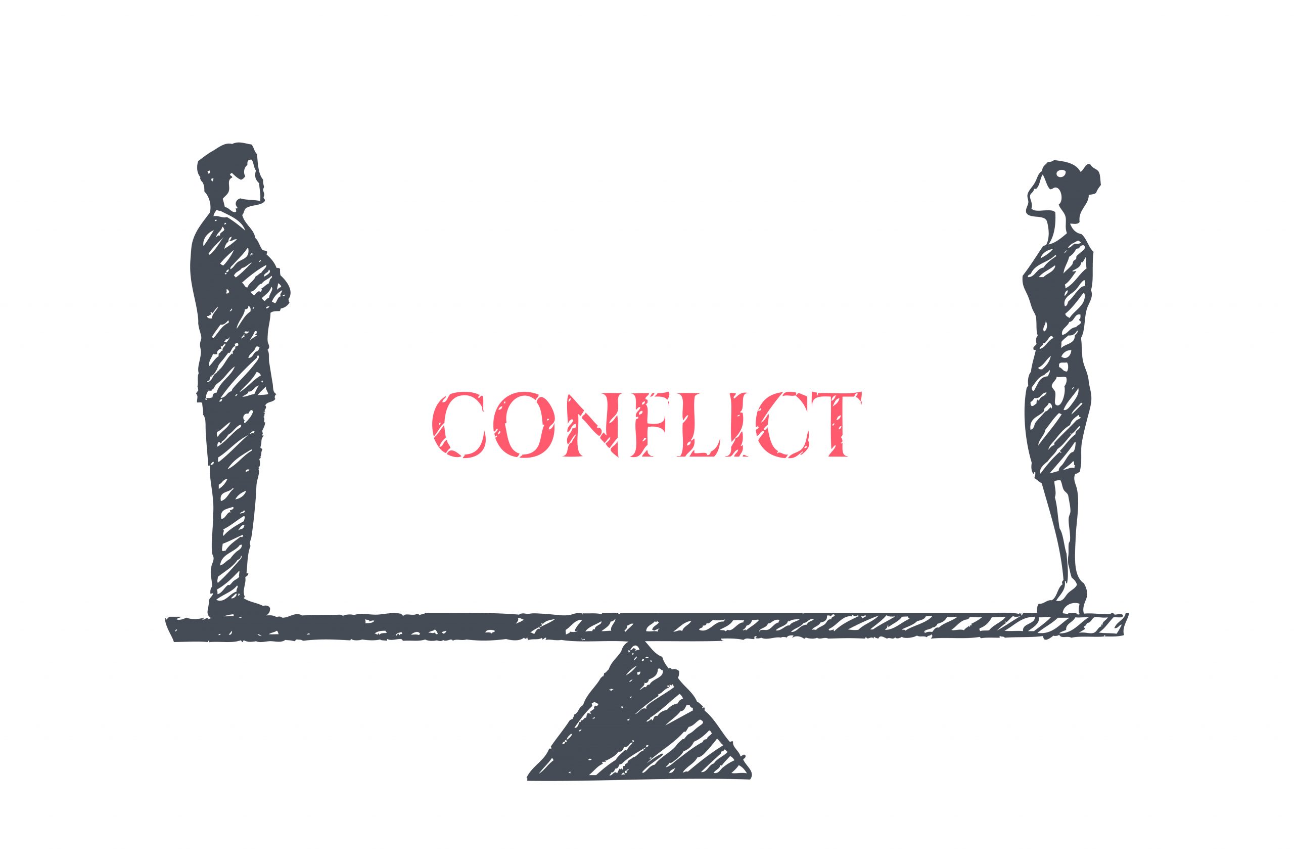 Conflict,Concept,Sketch.,A,Frustrated,Man,And,Woman,Stand,Opposite